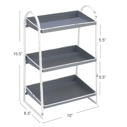 Creative Co-Op Heavily Distressed 3-Tier Metal Tray with White Frame & Rim, Grey - color: Grey