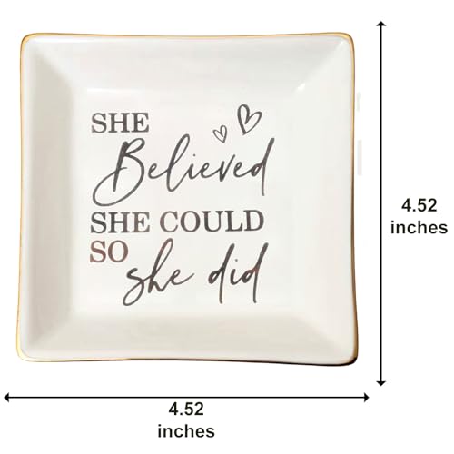 She Believed She Could So She Did Jewelry Dish Tray Ceramic Trinket Dish Congratulations Graduation Gifts For Her Congratulations Gifts For Women - style: Graduation