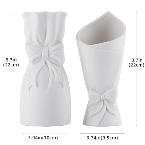 Frosted Porcelain Floral Handmade Vases,Frosted Ceramic vases,Geometric Ceramic Flower Vase for Modern Home Decoration and high-end Wedding,Matte Frosted Texture Bud Flower Vase (2pcs Set) - color: 2pcs Set
