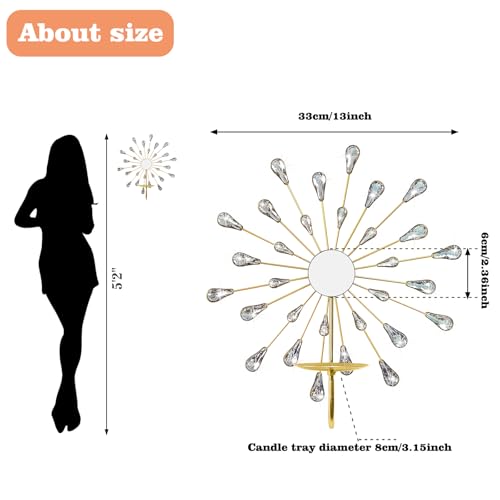 Crystal Rhinestone Wall Candle Sconces Set of 2 Bling Diamond Metal Sunburst Candle Holders Iron Decorative Wall Mounted Holders for Living Room Bedroom Bathroom Gold - color: Gold
