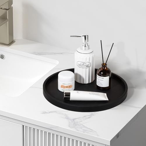 Silicone Bathroom Tray Round Vanity Tray Decorative Soap Holder Kitchen Countertop Organizer Coffee Table Decor for Candle, Perfume, Plant, 12 Inch, Black - color: Black, size: 12"