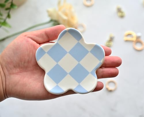 Teen Girls Gifts Trendy Preppy Stuff Aesthetic Room Decor Bedroom Decor Aesthetic Preppy Room Decor Aesthetic Stuff Checkered Jewelry Tray - style: Blue Checkered