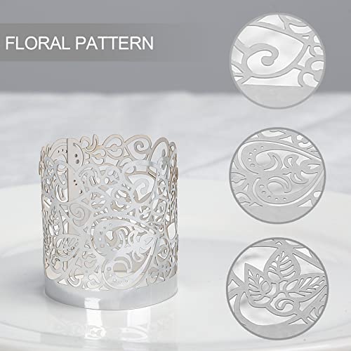 LOVEINUSA 48pcs Votive Candles Holders Wraps, Silver Tea Light Candle Fairy Home Decoration (No Bottom) - color: Silver