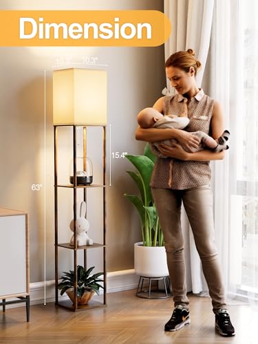 PARTPHONER Floor Lamp with Shelves for Living Room 2 Pack, Shelf Floor Lamp with 3 CCT LED Bulb, Corner Display Standing Column Lamp Etagere Organizer Tower Nightstand for Bedroom, Rustic Brown - color: Rustic Brown