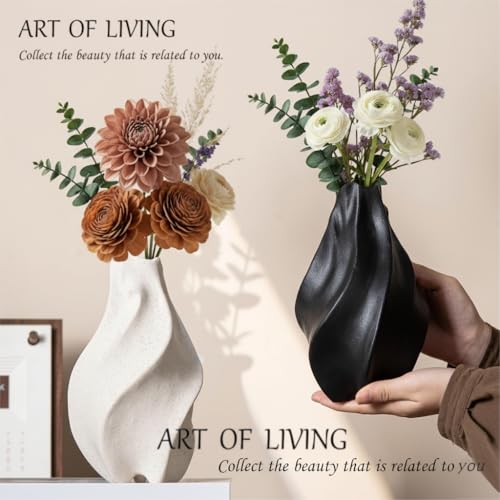 White Ceramic Vase, Waterdrop Spiral Creative Vases, Nordic Modern Boho ins Style, Classic Art Aesthetic Flower Vase for Home Decor (White W 5.12" X H 8.66")