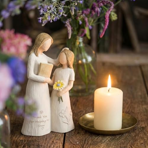 Teacher Gifts for Women, Teacher Appreciation Gifts, Gift for Teachers, Thank You Gifts for Teacher, Solid Resin Sculpture of Teacher and Student Figures, Includes a Greeting Card - Pale Yellow - color: Light Yellow
