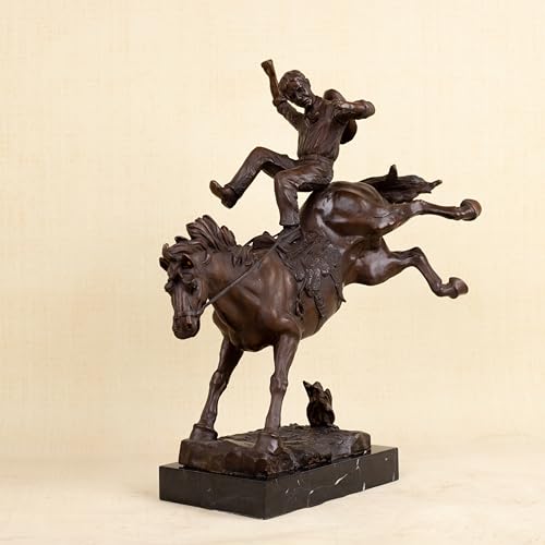 Bronze The Bronco Buster Sculpture by Frederic Remington - Classic Western Cowboy Taming Wild Horse Bronze Statue, Perfect for Art Collectors and Home Decor (Rectangular Base-2) - color: Rectangular Base-2