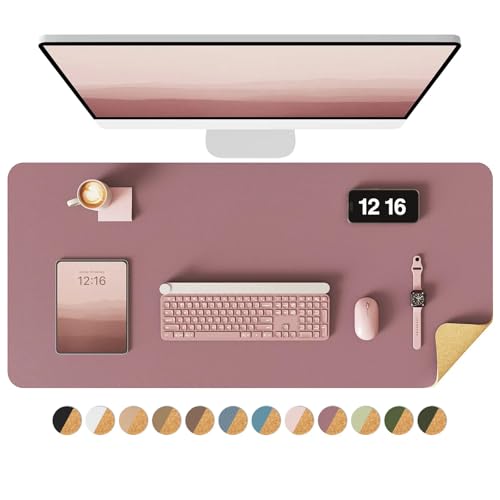 YSAGi Double-Sided Desk Mat, Eco Cork & Leather Desk Protector, Large Mouse Pad & Writing Pad for Office & Home (35.4"x17", Cork + Dark Pink) - color: Cork+dark Pink, size: 35.4"x17"