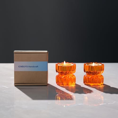 Twizzle Twist Tealight Holder, Decorative Tealight Candle Holder for Table Display, Unique Home Décor, Housewarming Gift, Spiral Sculpture Diwali Tea Light Stand Orange Resin Set of 2 - color: Orange