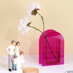 Hot Pink Acrylic Vase, Modern Acrylic Geometric Wide Mouth Small vase, Hot Pink Flower Vase for centerpieces Desk Flower Bud vase, for Living Room Table, Office, Wedding - color: Dd