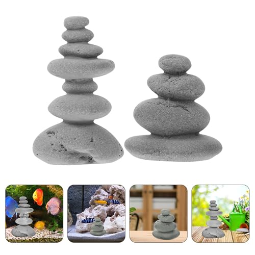 Zerodeko Simulated Stone Stacking Ornaments 2-Piece Miniature Garden Stone Cairn Sculpture for Zen Garden Desk Table Decor Indoor Outdoor Micro Landscape