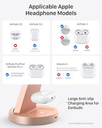 Anlmz 3 in 1 Charging Station for iPhone, Wireless Charger for iPhone 17 16e 16 15 14 13 12 11 X Pro Max & Apple Watch - Charging Stand Dock for AirPods (Rose) - color: Rose