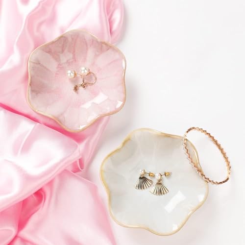 Binoster Ceramic Jewelry Dish, Jewelry Tray Key Tray,Small Ring Dish Holder Jewelry Plate Trinket Dish Catchall Tray Nightstand Decor For Table Room Decor SM (4.3 Inches, White + Pink) - color: White + Pink, size: 4.3 inches