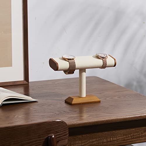 Oirlv Solid Wood T-Bar Watch Display Stand Jewelry Organizer Holder for Watch Bracelet Countertop Table Top Jewelry Tower(Creamy-white) - color: Creamy-white