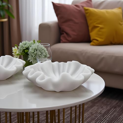 12" Large Handmade Decorative Bowl decor , Handicraft Scalloped Bowls for Modern Home Decor,Ruffle Decor,Key Bowl for Entry Table,Decorative Fruit Bowl for Kitchen Counter,Artificial Stone Milky White - color: Milky White, size: 12inch
