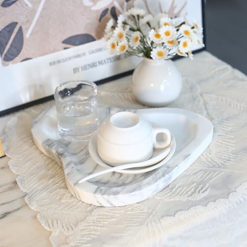 Natural Marble Oval Jewelry Dish, Trinket Tray for Ring & Earring Holder, Vanity/Nightstand Decor with Unique Natural Veins, Gift for Women/Mom/Daughter - color: 021-Arabescato, size: 9.1"L x 9.1"W x 0.7"H