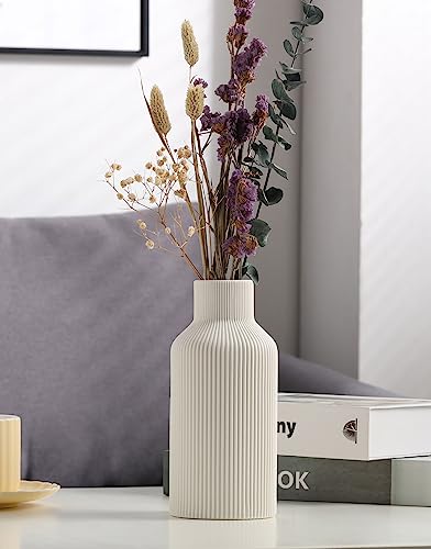 White Ceramic Flower Vase,Minimalist Modern Home Decoration,Small Pampas Grass Vases for Decor,Table,Shelf Bookshelf Decorative,Mantel,Entryway Decor and Centerpieces(8 in) - color: White
