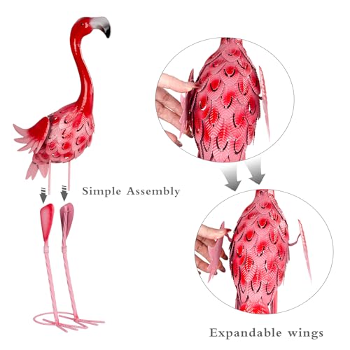 XONOR Metal Garden Flamingo Statues and Sculptures, Set of 2 Pink Outdoor Metal Flamingos Bird Art for Home Yard Patio Lawn Backyard Porch Decorations