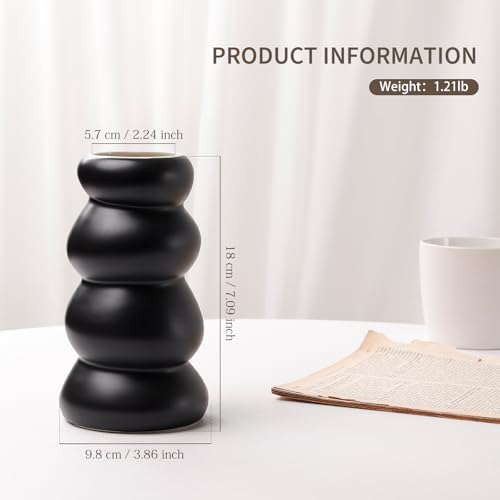 BosilunLife Ceramic Vase with Stacked Bubble Design – Boho Modern Sculptural Flower Vase for Home Decor, Shelf or Table Centerpiece (Black) - color: Black