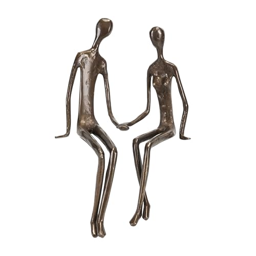 Danya B. Sitting Couple Holding Hands Contemporary Sand-Casted Bronze Sculpture, Home and Office Decor Gift for Spouse and Partner, Birthday, Wedding, Anniversary, Valentine's Day or Romantic Gesture