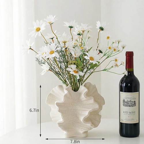 Cream Ceramic Vase, Modern Boho Coastal Decor, Coral Design Decorative Vase for Pampas Grass Dried Flowers, Living Room Coffee Table Centerpiece Home Decor - color: Cream