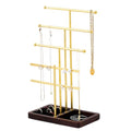 modern T-shaped jewelry rack, jewelry tower, gold metal, square ceramic base decoration display tower, necklace, bracelet, ring storage rack (4-layer wooden pallet black) - style: 4-layer wooden pallet black