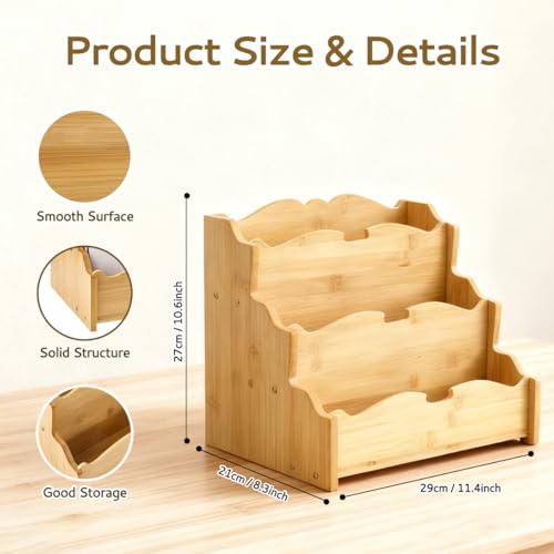Bamboo Greeting Card Display Stand Holder - 3-Tier Postcard Display Stand Holder for Sticker, Postcards, Retail Stores