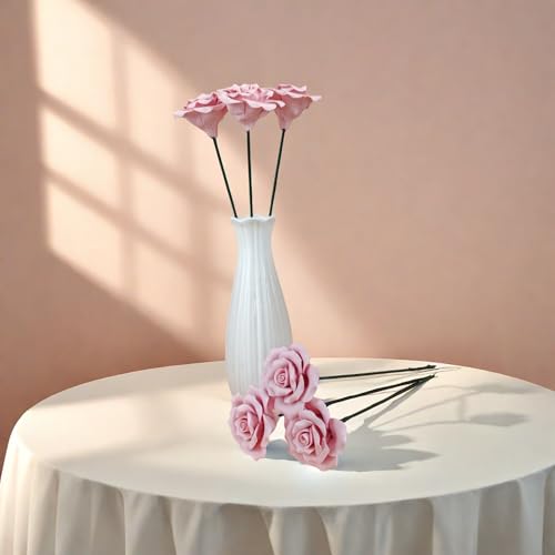Handmade Porcelain 3D Ceramic Rose Flower, Eternal Flower Decoration for Home Office Decor, Creative Desktop vases, Porcelain Decorations, Exquisite, Set of 6 (Pink) - color: Pink