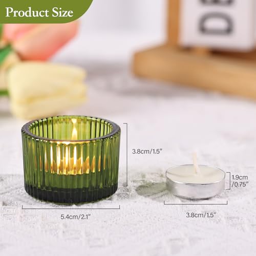 Lanttu Green Tealight Candle Holder Set of 12, Small Votive Candle Holders for Table Centerpiece,Glass Tea Light Candles Holder for Party&Home,Wedding Decor(2''Dia*1.4''H) - color: Green