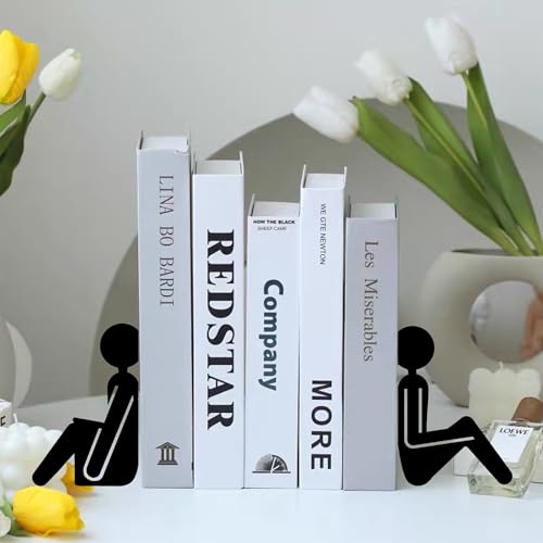Bookends Metal Book Ends, Abstract Readers Decorative Bookends for Bookshelf, Book Organizer for Desk Home Office School Bookshelf Decor, Black - 1 Pairs - color: Abstract Readers