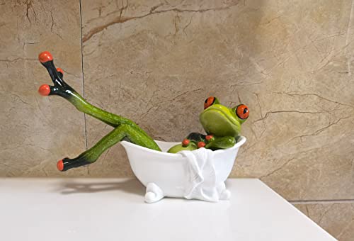 VVGIFTS Frog Figurines Decor Funny Cute Craft Resin Frog Sculpture Statue for Home Office Desk Tabletop Bathroom Decoration, Ornament Gift (Frog Lying in Bathtub) - color: Frog Lying in Bathtub