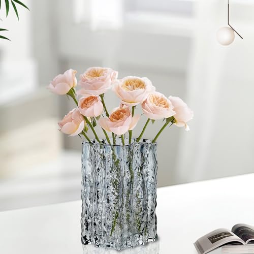 Aoderun Glass Vase Crystal Vase Heavy Duty Large Flower Vase for Dining Table Kitchen Office Home Shelf Wedding Living Room Centerpieces(Grey) - color: Gray