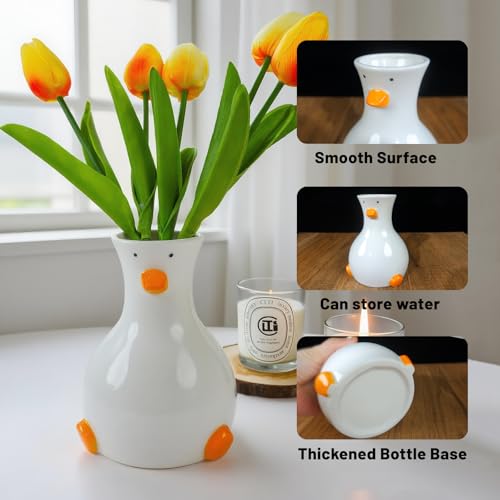 MOUGIGI Handcrafted Ceramic Duck Vase - White Modern Flower Vase with Unique Duck Design - Round Aesthetic Table Decor - Funky and Trendy Art Vase - color: Duck-vase