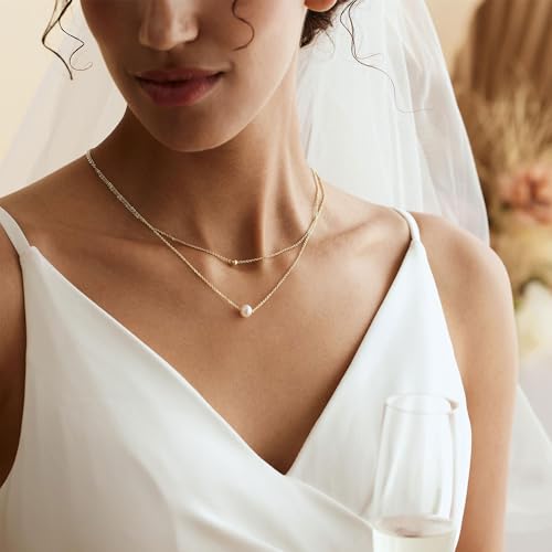 Mothers Day Gifts - 14K Gold Plated Pearl Necklaces for Women Trendy Dainty Necklace Simple Layered Gold Pearl Necklace for Women Mothers Day Wedding Birthday Gifts - color: 4-Layered Pearl