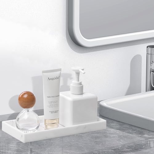 Bathroom Vanity Tray, 7.9'' Silicone Kitchen Sink Soap Tray, Toilet Tank Desk Organizer, Perfume Tray, Coffee Table Tray (Marble White) - color: Marble White