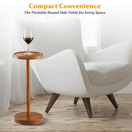 BLUEWEST Drink Table, 22" Tall Compact Side Table with Phone Slot and Weighted Base, Durable Pedestal Table Accent for Living Room, Bedroom, or Office, Cocktail and Martin (1, Acacia) - color: Acacia