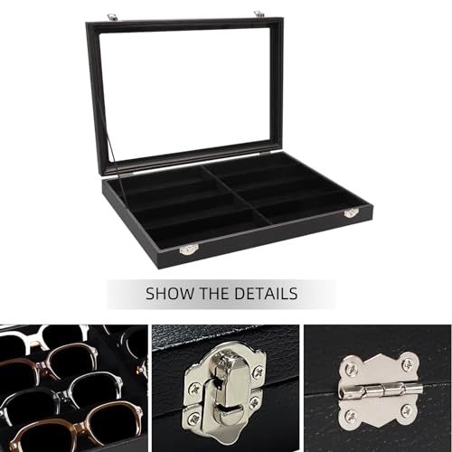 Wudygirl Jewelry and Sunglass Organizer - 8 Slot Storage With Clear Lid, Leather Eyeglasses Display for Women and Men (8 Grid) - style: 8 Grid Jewelry Tray