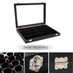 Wudygirl Jewelry and Sunglass Organizer - 8 Slot Storage With Clear Lid, Leather Eyeglasses Display for Women and Men (8 Grid) - style: 8 Grid Jewelry Tray