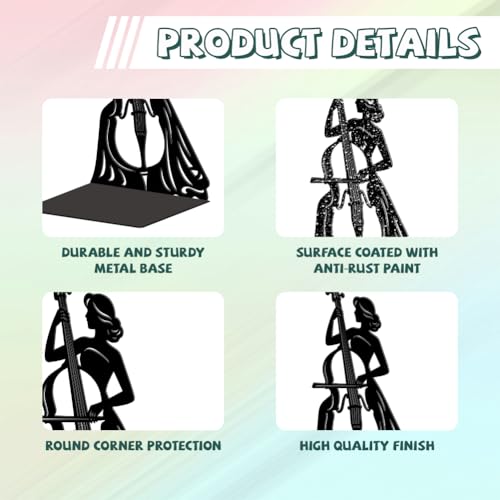 Peacoblue Metal Bookends for Shelves, Modern Decorative Heavy Duty Study Book Ends Stoppers for Office, Desk, Shelf, Room 5.3"x4.3"x7.9" Cast Iron Simple Tall Bookends 1 Pair (Cellist Playing Cello) - style: Cellist Playing Cello