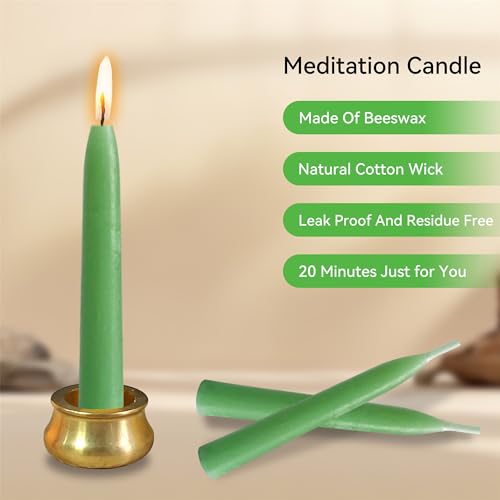 Mini Taper Candle Meditation Candles,20 Minute Prayer Green Candlestick Dripless Beeswax Candles with Brass Candle Holder for Yoga & Spiritual Ritual,30P-Gr - color: MCBEE30PC-GREEN