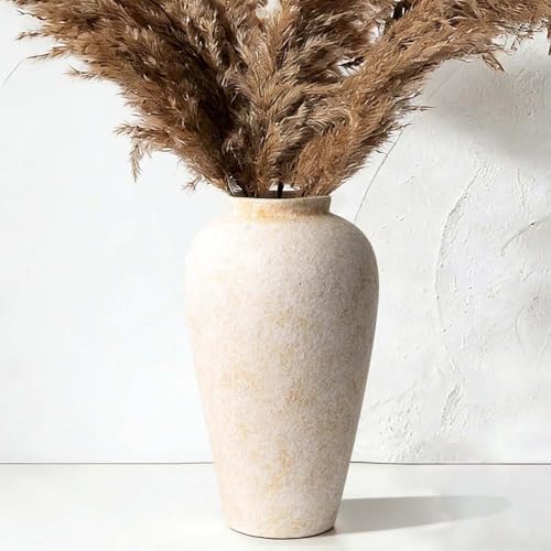 Large Ceramic Rustic Vase 11 Inches, YBX White Ceramic Flower Vase for Centerpieces, Decorative Farmhouse Tall Vase for Home Decor, Living Room, Bedroom, Hallway, Wedding, Table Decorations, Beige - color: Rustic Cream-11"
