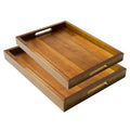 2 Sizes Acacia Wood Serving Tray with Handles, 17x13 & 16x12 inch Rectangular Ottoman Trays, Decorative Wooden Tray for Food, Drinks, Coffee Table, Living Room, Kitchen, Brown, 2 Pack