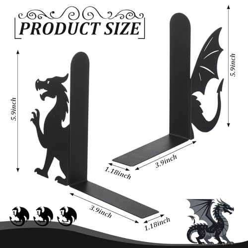 Geelin Dragon Metal Bookends Set of 2 Styles Fantasy Book Ends for Shelves Bookshelf Home Office Desk Bookshelf Decor Gift for Dragon Lovers and Reading Enthusiasts - style: Evil Dragon
