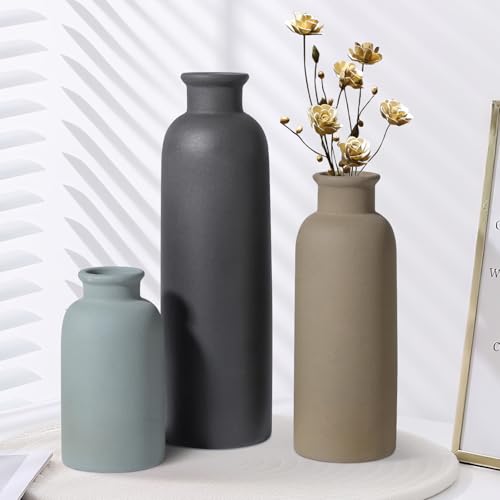 Small Ceramic Vase Set of 3, Boho Modern Flower Vase Room Decor, Farmhouse Decor, Vases for Your Kitchen, Bathroom, Bedroom, Living Room, Office&Shelf Centerpiece Table Decorations Multicolor - color: Multicolor