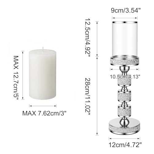 15.9" Tall Pillar Candle Holder with Wind Proof, Metal Hurricane Holders, Crystal Candle Holders for Table Centerpieces, Home Decor, Wedding, Dining Table (2, Silver, Large) - color: Silver, size: Large