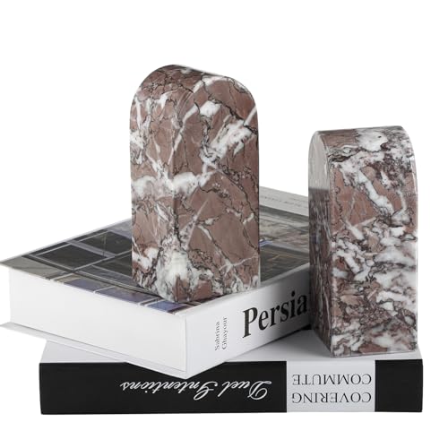 Koville Turkish Natural Marble Bookends for Shelves, Decorative Book Ends, 7lbs Heavy-Duty Marble Book Holders, Bookshelf Apartment Decor for Normal Books/CD/Video Games(Leopard) - color: Purple White Marble-leopard, size: 7lb