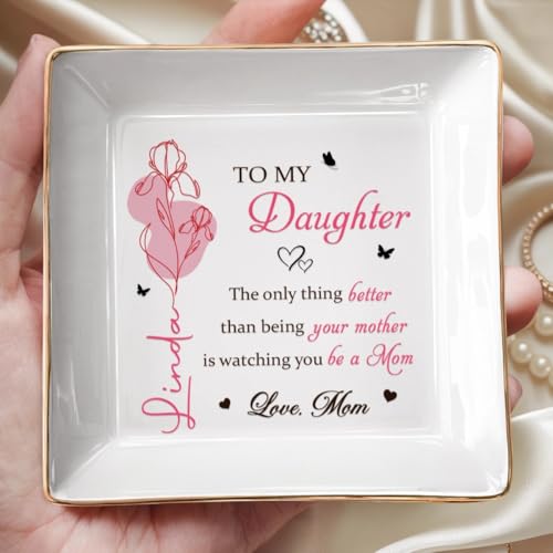 Custom Jewelry Dish for New Mom, To My Daughter Jewelry Dish, Birth Month Flower Ring Tray for Mothers Day, 1st Mother's Day Birthday Gifts for Daughter - color: Style 6
