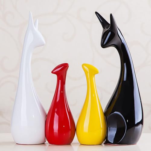 Ceramic Statue,Family Figurines,Creative Ceramic Decorative,Crafts Ornaments Home Decor,Memorial Gift for Parents,Suitable for Shelf,Bookself (Colorful Deer Family) - color: Colorful Deer Family