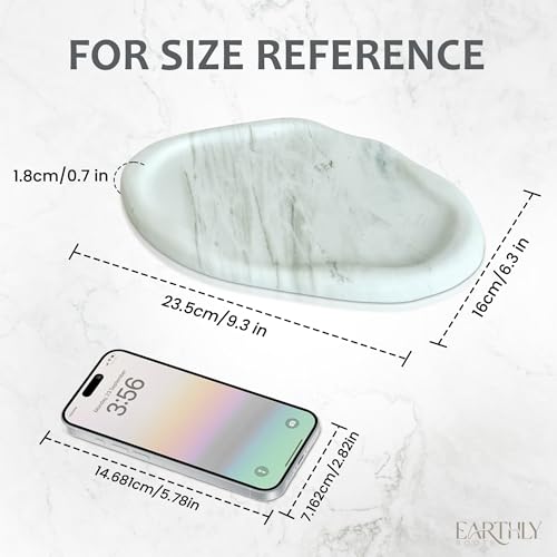 Natural Marble Trinket Tray – 9"x6" Cloud Shaped Decorative Dish for Jewelry, Keys, Perfume, Cosmetics, Vanity, Bathroom, Candle, Kitchen & Countertop | Stone Catchall or Gift (Rainy White) - color: Rainy White