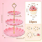3 Tier Cupcake Stand Holder, BACUTHY Plastic Cup Cake Stand Tower with Tiered Serving Tray for Cupcakes, Donuts, Fruits and More, Pink - color: Pink
